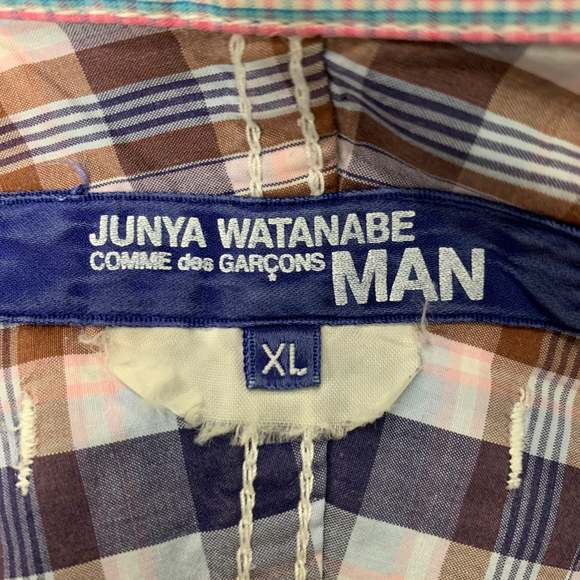 JUNYA WATANABE Pink Blue Checkered Button Down Long Sleeve Shirt - Picture 5 of 5